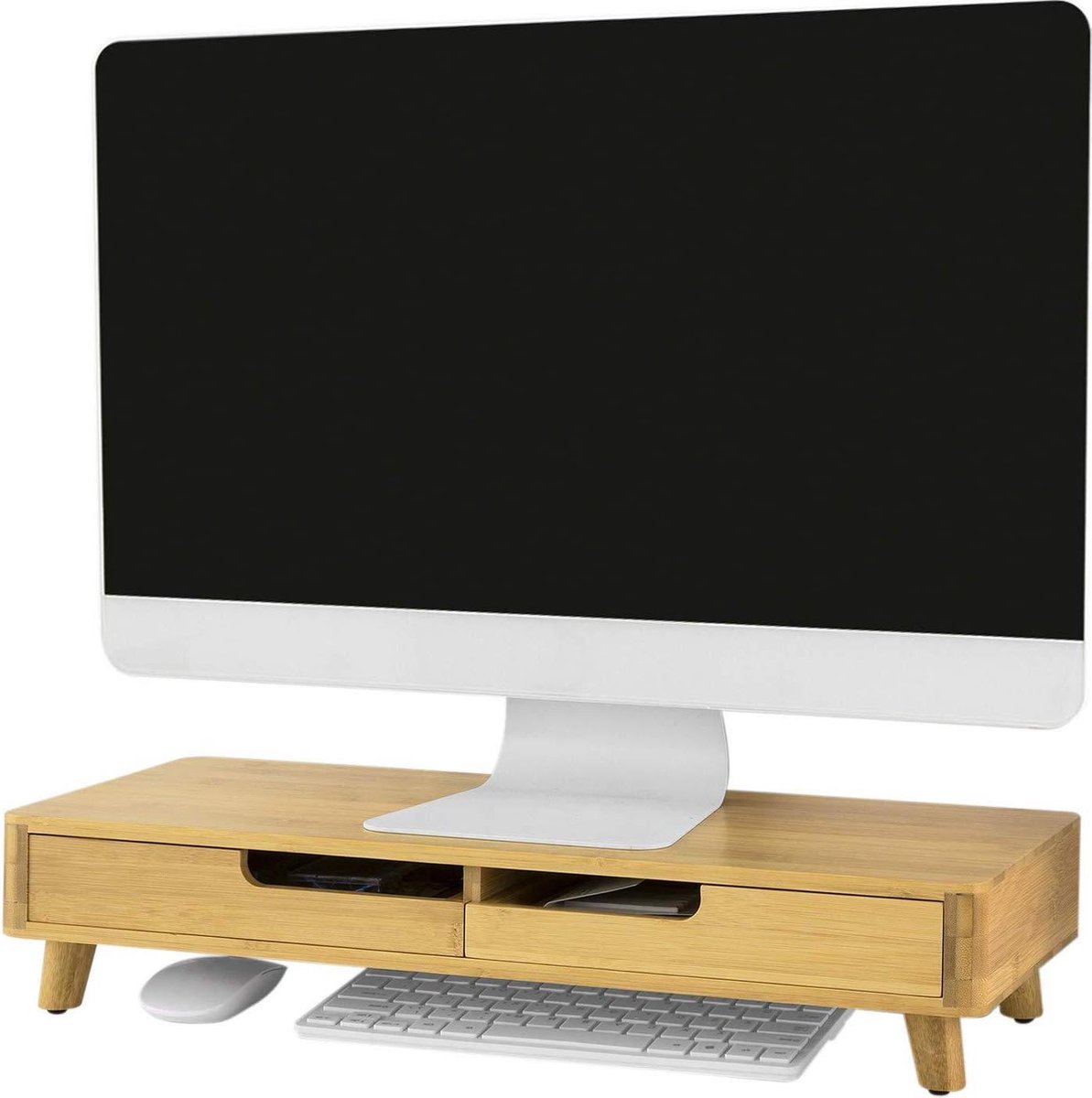 Simpletrade Monitor standaard - Monitor verhoger - 2 lades - Bamboe - 56x12x23 cm