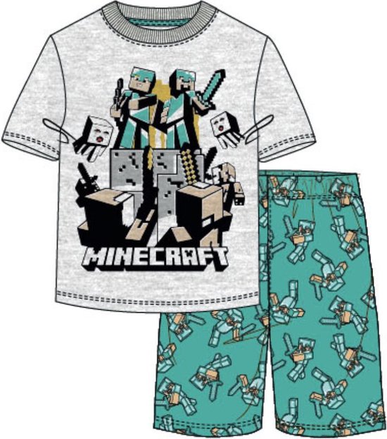 Minecraft pyjama korte mouw - grijs - maat 116 / 6 jaar | bol.com