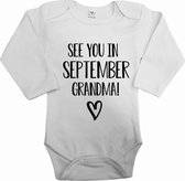 Baby rompertje see you in september grandma | Bekendmaking zwangerschap | Cadeau voor de liefste aanstaande oma | Bekendmaking zwangerschap rompertje voor oma in de maat 56.