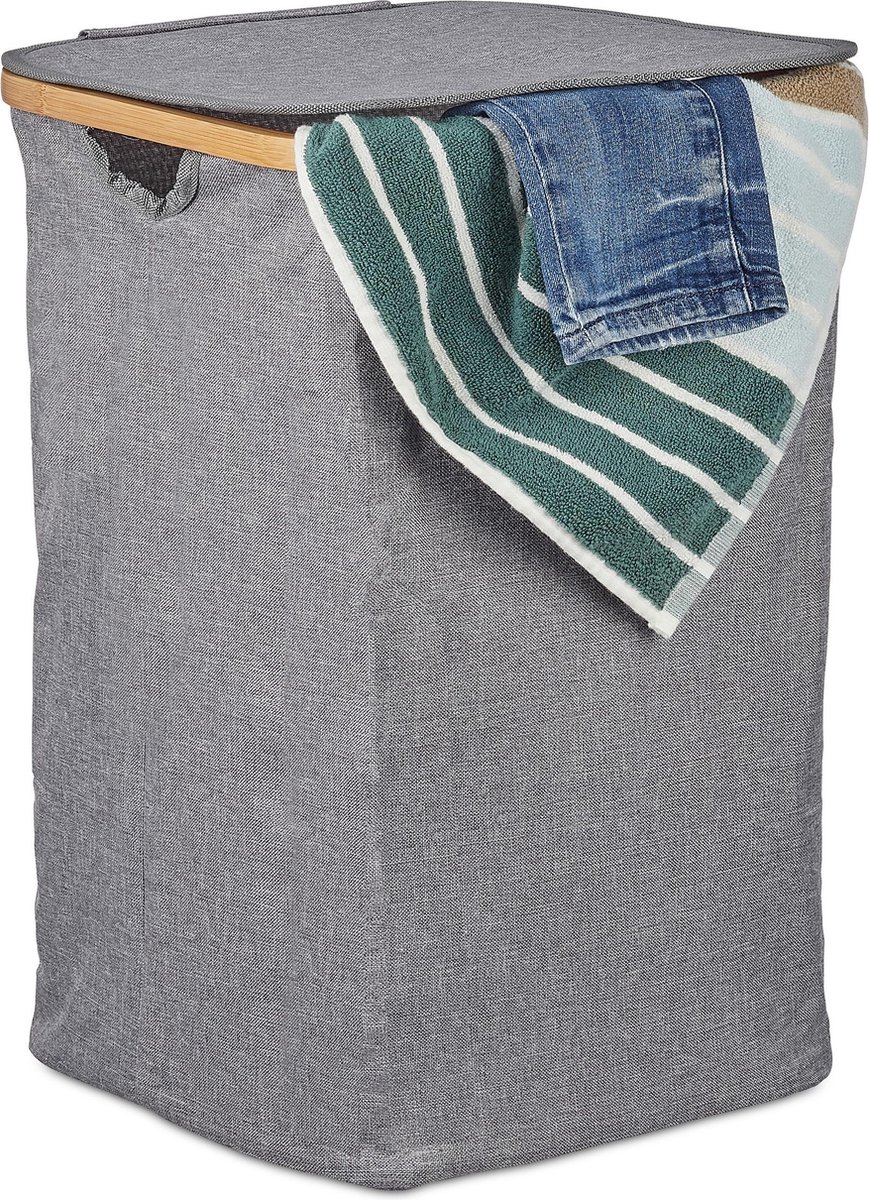 Goedkoopste wasmand opvouwbaar - bamboe - stof - 42 liter - draagbaar - grijs