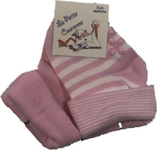 La Petite Couronne Lot de 2 Uni de chaussettes bébé Uni/ rayé Newborn Pink