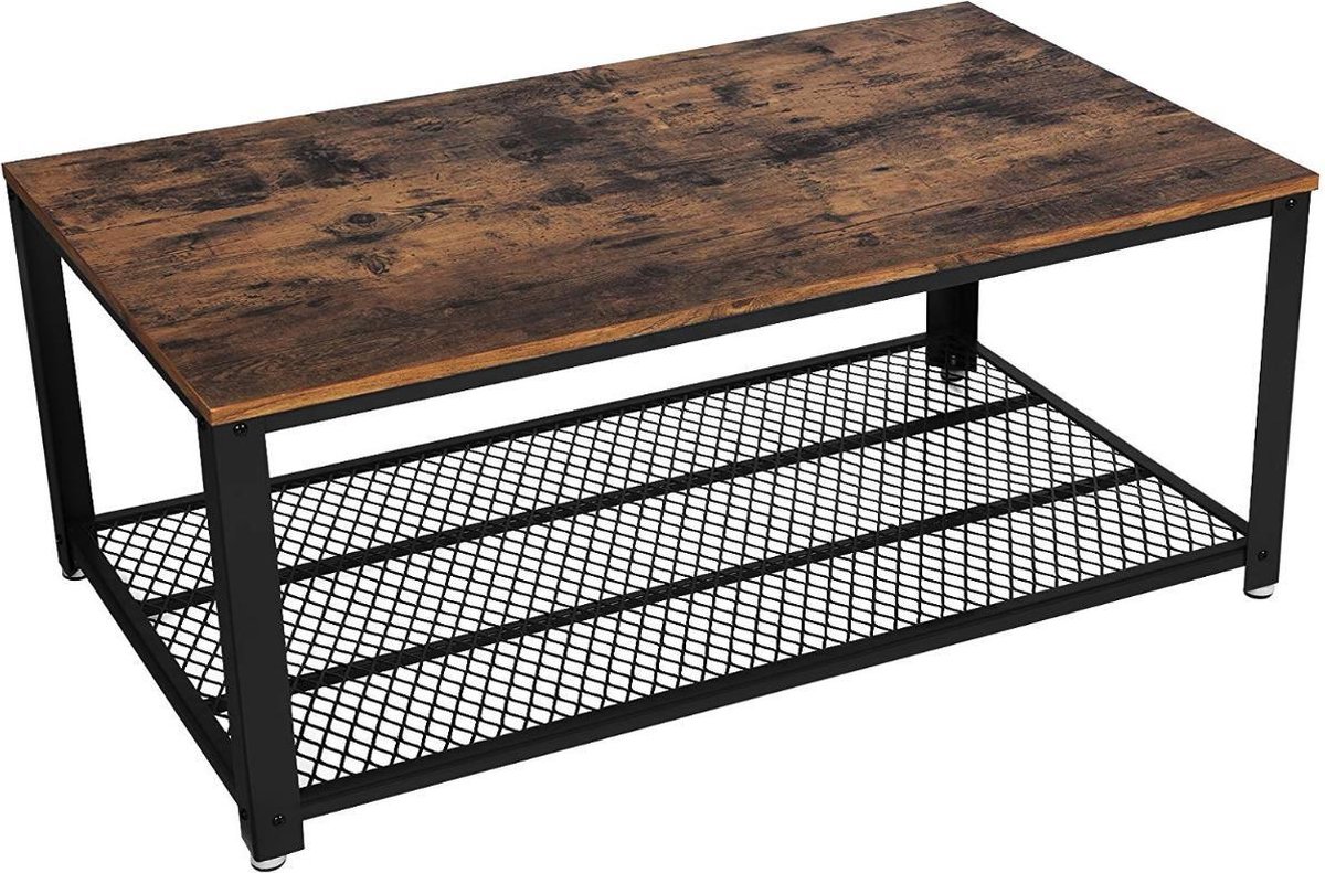 MIRA Home - Salontafel industrieel - Bruin/zwart - Vintage - 106x60x45
