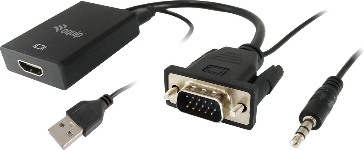 Equip 119038 video kabel adapter 0,2 meter VGA (D-Sub) + 3.5mm DVI-D + USB Zwart