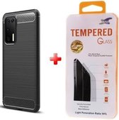 Silicone gel zwart hoesje Huawei P40 met glas screenprotector