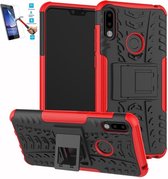 Asus Zenfone Max Pro M2 ZB631KL Robuust Hybride Rood Cover Case Hoesje - 1 x Tempered Glass Screenprotector AGTBL