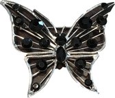 Petra's Sieradenwereld - Broche vlinder zilverkleurig met zwarte facetsteentjes (50227500)