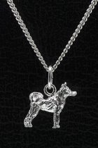 Zilveren Siberian husky staart omlaag ketting hanger - klein