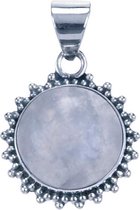 Zilveren Maansteen rond met kartelrand ketting hanger