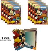 Luxe Mickey Mouse uitnodigingen met envelop | 8 kaarten verjaardag