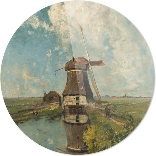 Un moulin à vent sur un canal de polders | Paul Joseph Constantin Gabriel | Plexiglas rond | Décoration murale | 80 cm x 80 cm | Peinture | Maîtres anciens | Photo sur plexiglas