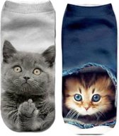 Enkelsokken Kattensokken – Unisex – One Size – Duo Pack Kat Vinger en Kat Spijkerbroek