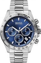 BOSS HB1513755 HERO Heren Horloge - Chronograaf - Mineraalglas - Roestvrijstaal - Blauw/Zilverkleurig - Ø 43 mm - Quartz - Druksluiting