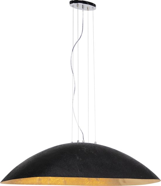 QAZQA magna xingjin - Moderne Hanglamp met kap voor boven de eettafel | in eetkamer - 3 lichts - L 1150 mm - Zwart Goud - Woonkamer