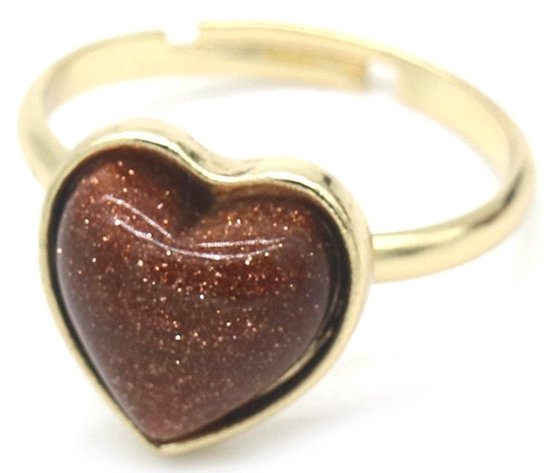 Ring - Coeur avec pierres précieuses - Grès - Doré - Dielay