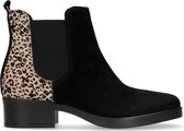 Manfield - Dames - Zwarte chelsea boots met cheetahprint - Maat 37