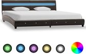 Bedframe Grijs 180x200 cm Kunstleer met LED (Incl LW Led klok) - Bed frame met lattenbodem - Tweepersoonsbed Eenpersoonsbed