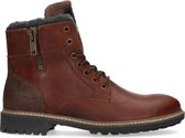 Manfield - Heren - Bruine leren veterboots met bont - Maat 43