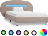 Bedframe Bruin 90x200 cm Kunstleer met LED (Incl LW Led klok) - Bed frame met lattenbodem - Tweepersoonsbed Eenpersoonsbed