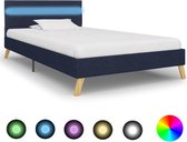 Bedframe Blauw 90x200 cm Stof met LED (Incl LW Led klok) - Bed frame met lattenbodem - Tweepersoonsbed Eenpersoonsbed