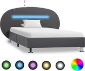 Bedframe Grijs 100x200 cm Kunstleer met LED (Incl LW Led klok) - Bed frame met lattenbodem - Tweepersoonsbed Eenpersoonsbed