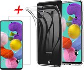 Samsung A51 Hoesje Transparant - Samsung Galaxy A51 Hoesje Siliconen Case Cover Hoes - Hoesje Samsung A51 - Samsung A51 Screenprotector Glas Tempered Glass Screen Protector
