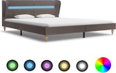 Bedframe Bruin Taupe 160x200 cm Stof met LED (Incl LW Led klok) - Bed frame met lattenbodem - Tweepersoonsbed Eenpersoonsbed