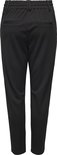 Zwarte chino broek met elastische tailleband en steekzakken, van achteren gezien.