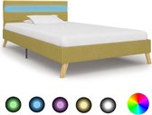 Bedframe Groen 90x200 cm Stof met LED (Incl LW Led klok) - Bed frame met lattenbodem - Tweepersoonsbed Eenpersoonsbed