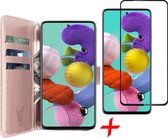 Samsung A51 Hoesje en Samsung A51 Screenprotector - Samsung Galaxy A51 Hoesje Book Case Leer Wallet + Screenprotector Full - Roségoud