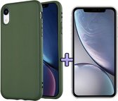 HB Hoesje Geschikt voor Apple iPhone XR - Siliconen Back Cover & Glazen Screenprotector - Groen