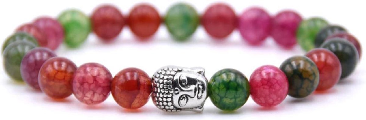 Mala Armband Van Natuursteen - Stenen Rood & Groen – Buddha / Boedha – 20 cm - Rhylane®