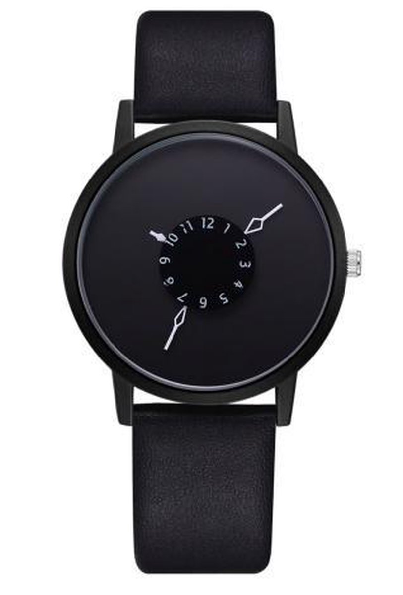 Hidzo Horloge - Ø 37 mm - Zwart-Zwart - Kunstleer