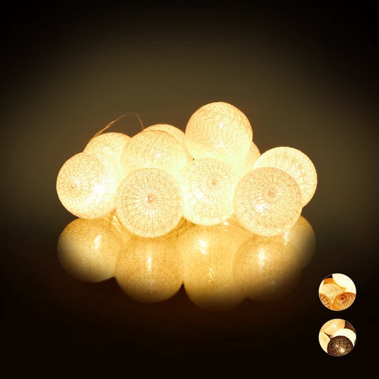 relaxdays string LED avec 10 boules - éclairage d'ambiance - éclairage de fête - coton blanc