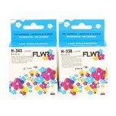FLWR - Inktcartridges / 338 & 343 / 2-pack Zwart & Kleur - Geschikt voor HP