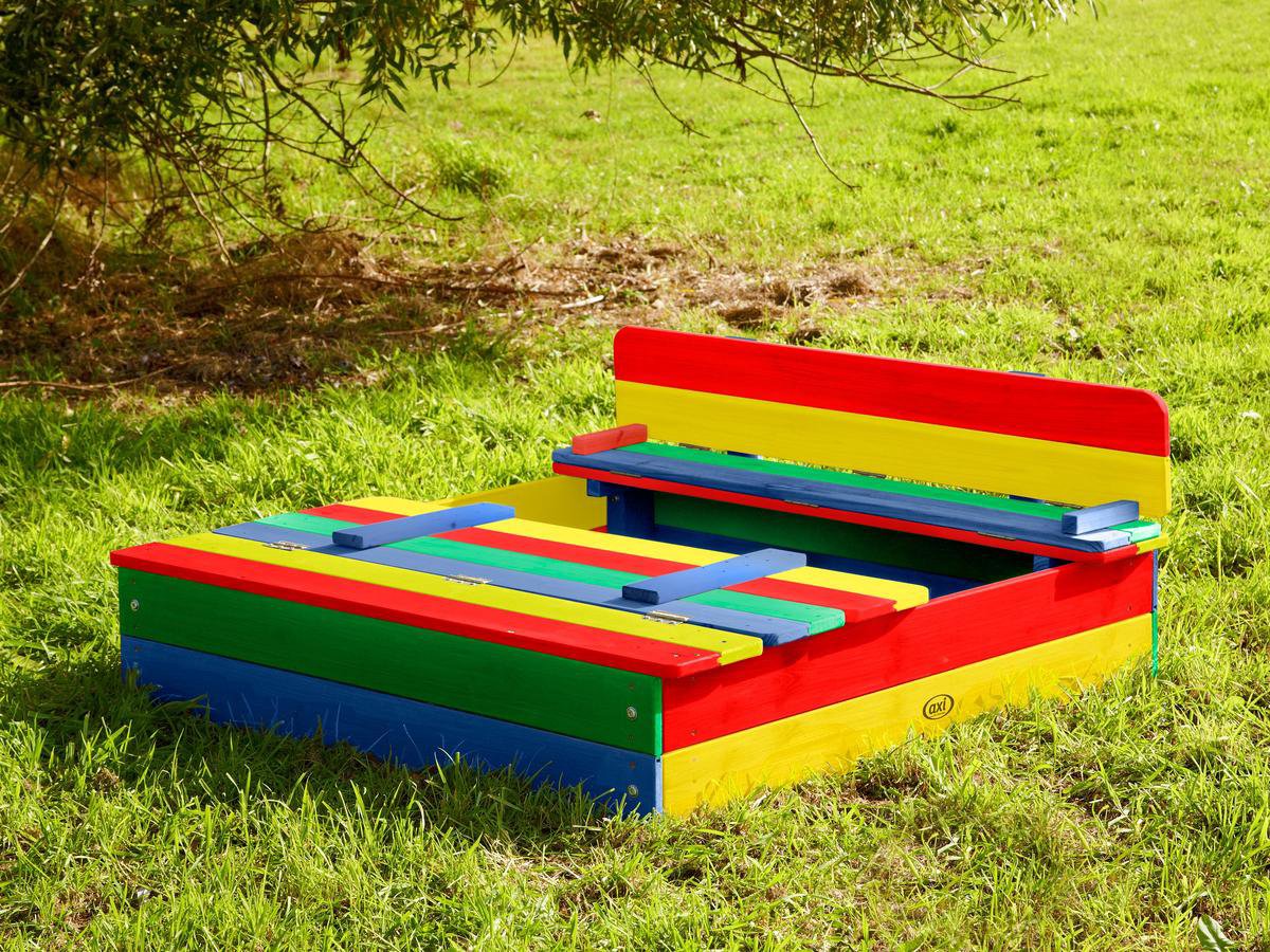 AXI Ella Houten Zandbak in Regenboog kleuren - Met Zitbankjes en Deksel - FSC hout - 100x95x20cm - Zandbak voor kinderen — afbeelding 4