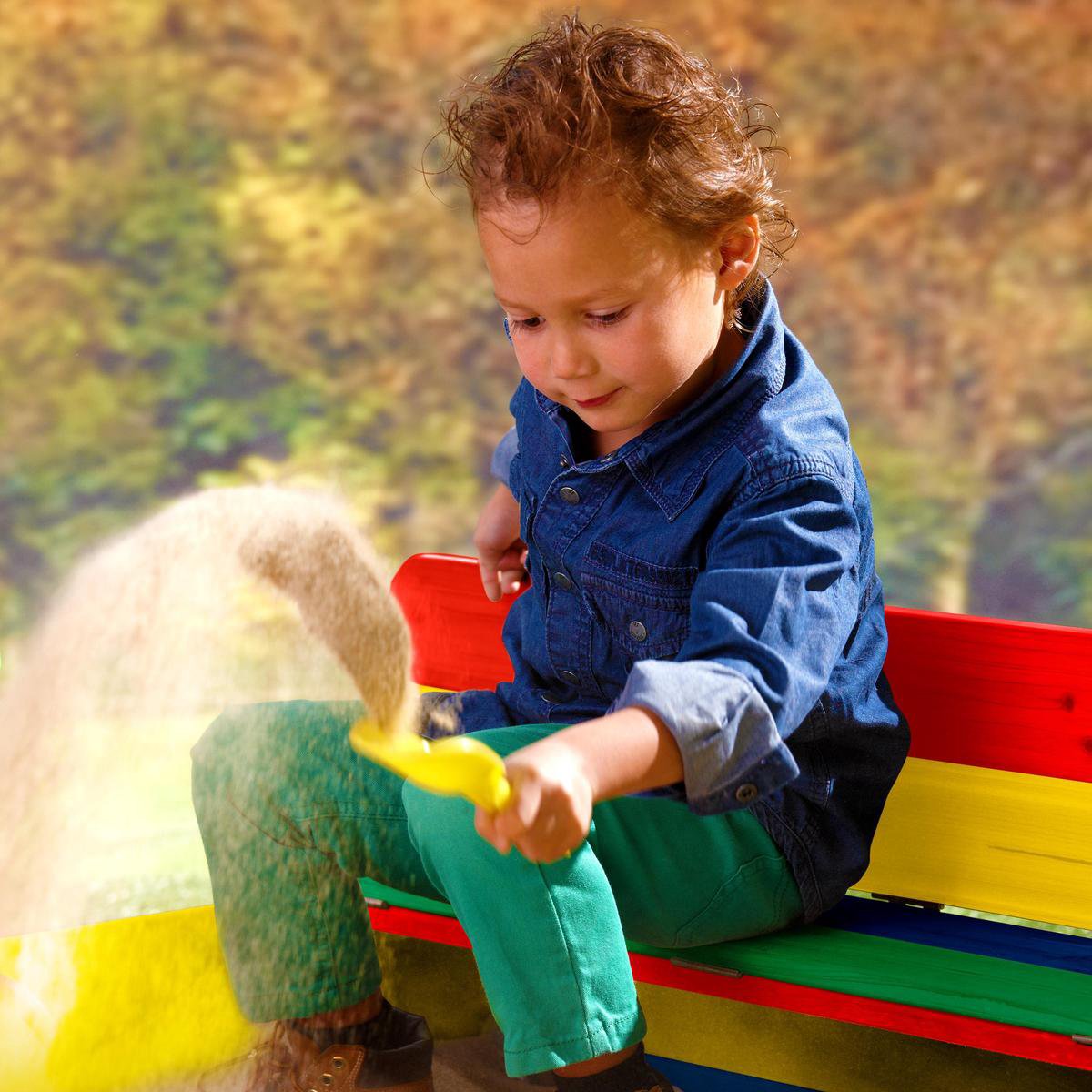 AXI Ella Houten Zandbak in Regenboog kleuren - Met Zitbankjes en Deksel - FSC hout - 100x95x20cm - Zandbak voor kinderen — afbeelding 6