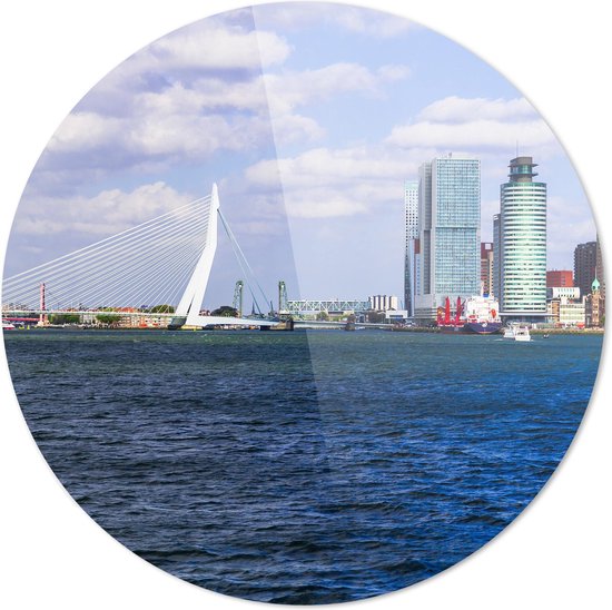 Skyline de Rotterdam | Pont Erasmus | Tête du sud | Plexiglas rond | Décoration murale | 80 cm x 80 cm | Peinture | Photo sur plexiglas