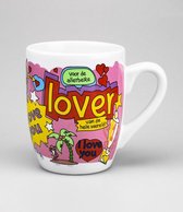 Mok - Cartoon Mok - Voor de allerbeste lover - Gevuld met een toffeemix - In cadeauverpakking met gekleurd krullint
