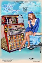 Seeburg V200 Jukebox Pin-Up Carlotta Champagne Zwaar Metalen Bord 92 x 61 cm