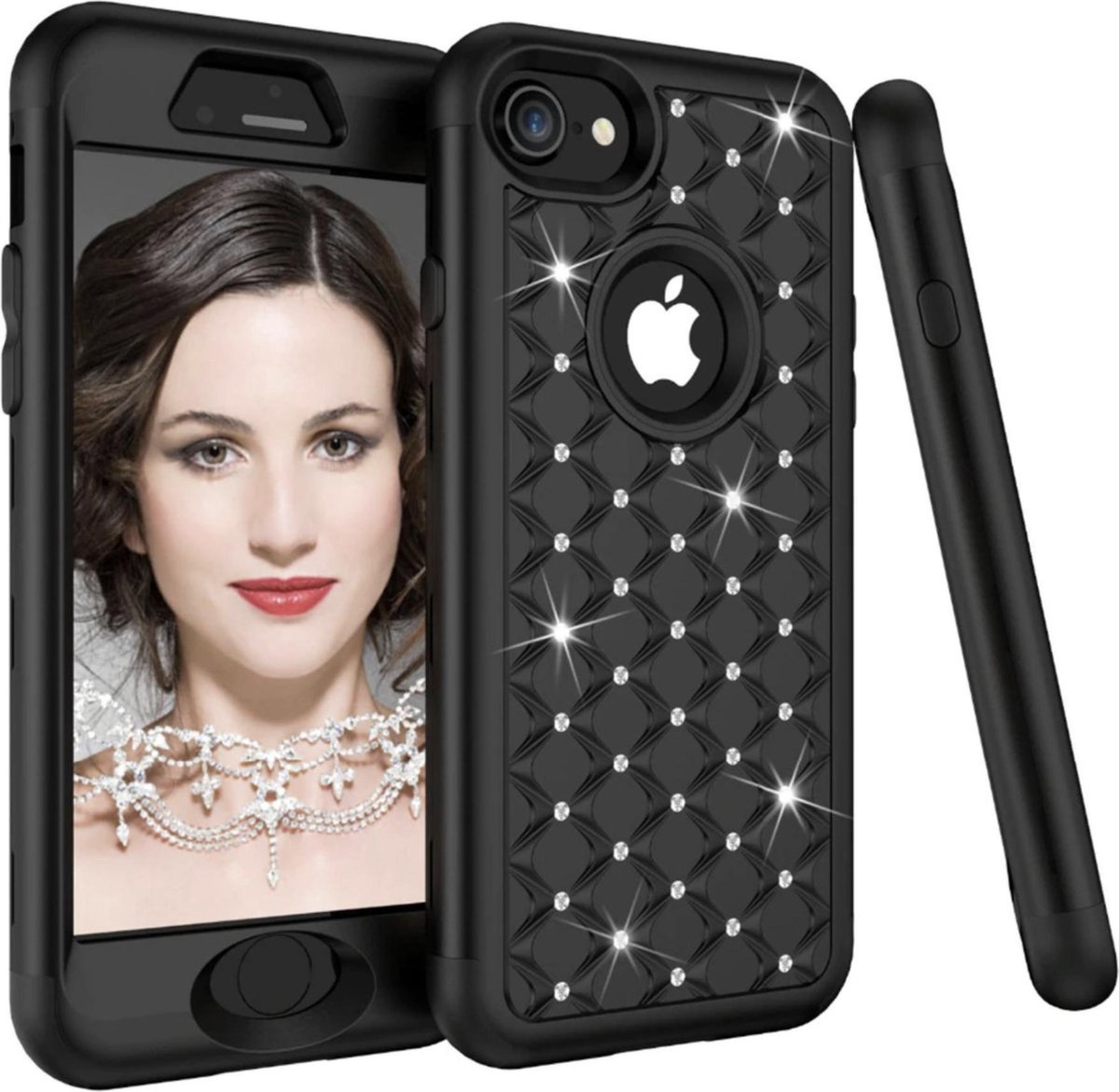 Geschikt voor Apple iPhone 6 / 6s Glitter Back over - Zwart - PC Hard - Shockproof