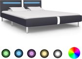 Bedframe Zwart 180x200 cm Kunstleer met LED (Incl LW Led klok) - Bed frame met lattenbodem - Tweepersoonsbed Eenpersoonsbed