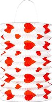 4x Papieren lampions met harten print - Lampionnen  met rode hartjes 4 stuks - Valentijn thema decoratie
