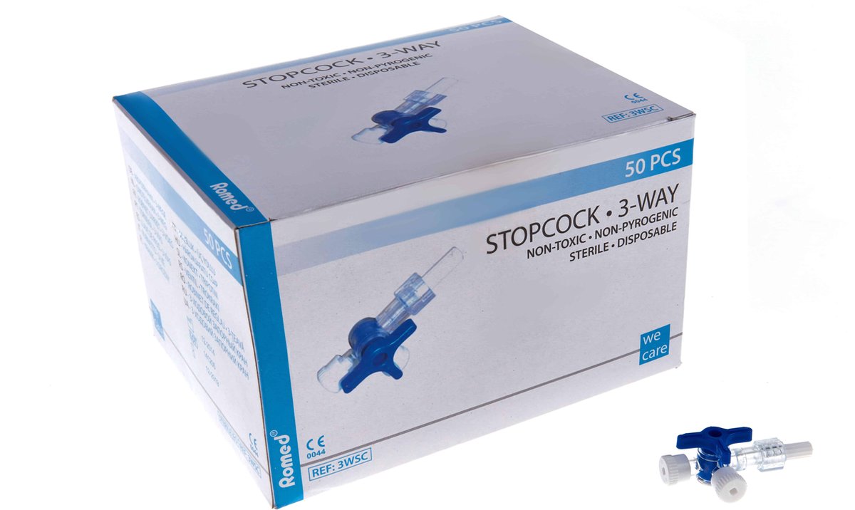 Goedkoopste Romed 3-weg Stop Cock 50 stuks Romed - Polycarbonate - Extra infusiemogelijkheid tussen inline en venapunctie - 3 weg instelkraan