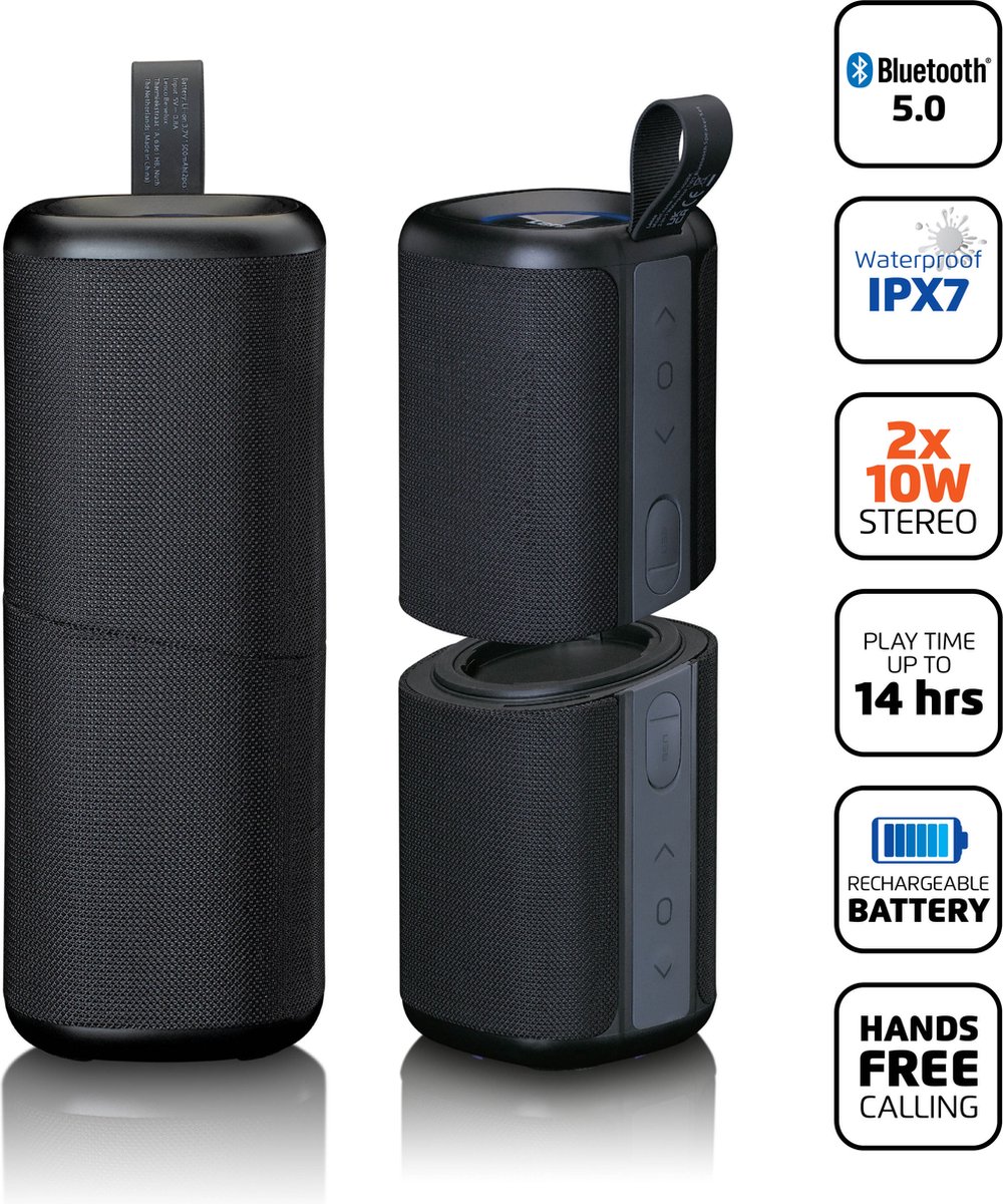 Lenco BTP-400BK - 2-in-1 Bluetooth® Speaker - Waterdicht (IPX7) - Zwart