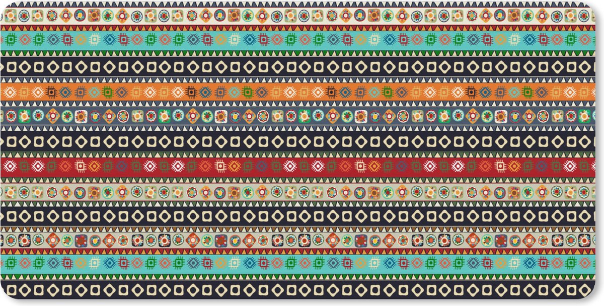 Muismat XXL 80x40 cm - Bureau onderlegger - Bureau mat Patroon - Azteken - Symbolen - Regenboog - Bureaumat - Gaming mousepad xl - Bureaulegger groot - Computer deskmat