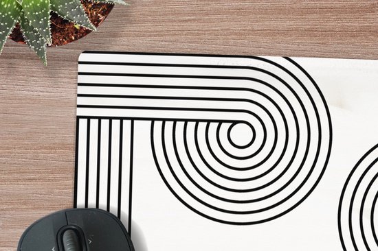Tapis de souris XXL - Sous-main - Tapis de bureau - Cercle - Zwart - Wit - Abstrait - 80x60 cm - Tapis de souris XXL