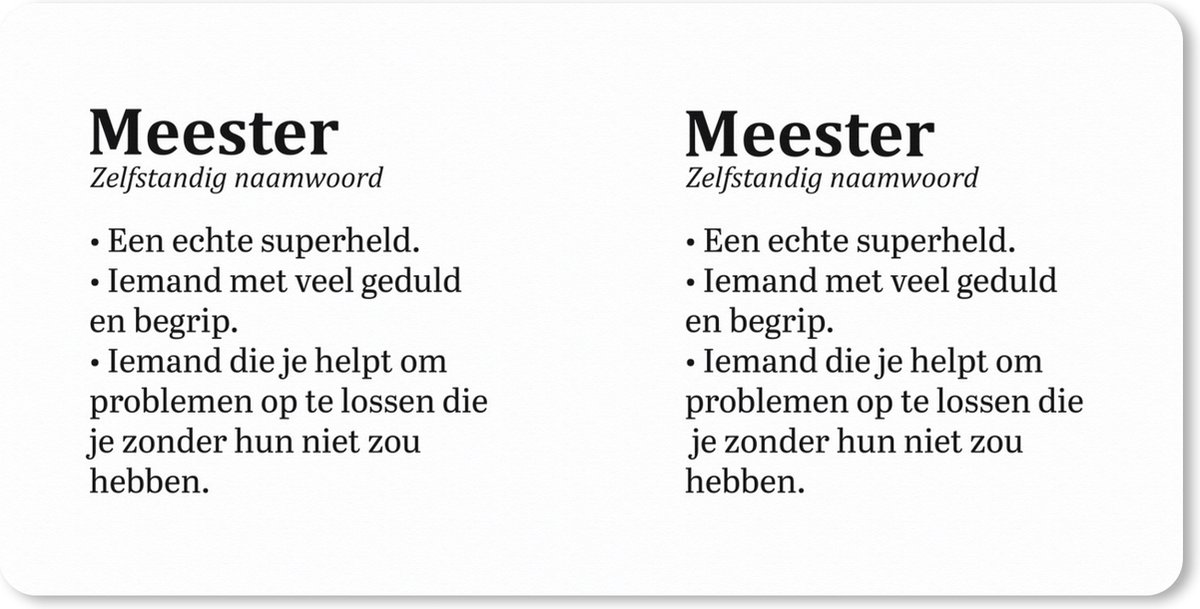 Muismat XXL 100x50 cm - Bureau onderlegger - Bureau mat Quote - Wit - Zwart - Meester bedankt - Woordenboek - Spreuken - Bureaumat - Gaming mousepad xl - Bureaulegger groot - Computer deskmat