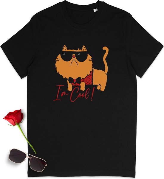 Heren T Shirt  Cool Cat - Zwart -Maat M