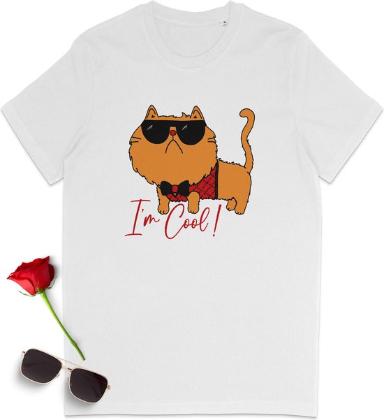 T-shirt drôle avec Cool Cat - T-shirt femme Cartoon Cat - T-shirt homme avec imprimé - I'm Cool Chemise femme et homme - Tailles unisexes : SML XL XXL XXXL - Couleurs du t-shirt : Zwart et blanc.