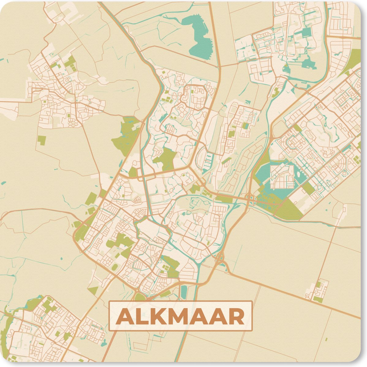 Muismat XXL 40x40 cm - Bureau onderlegger - Bureau mat Kaart - Alkmaar - Vintage - Bureaumat - Gaming mousepad xl - Bureaulegger groot - Computer deskmat